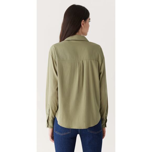 Frank And Oak The Fluid Long Sleeve Blouse Weeping Willow Green Womens XL New - Picture 2 of 11
